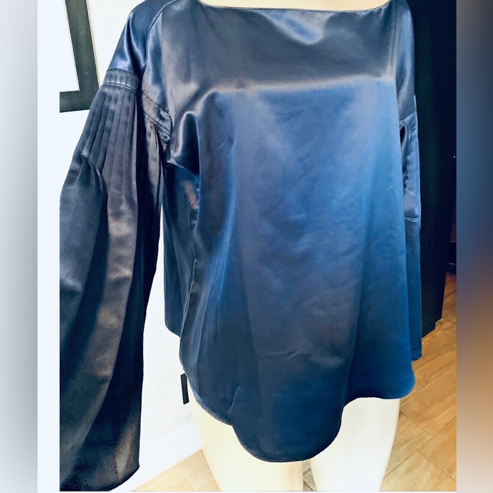 Elegant Jennifer Lopez Blue Satin Blouse